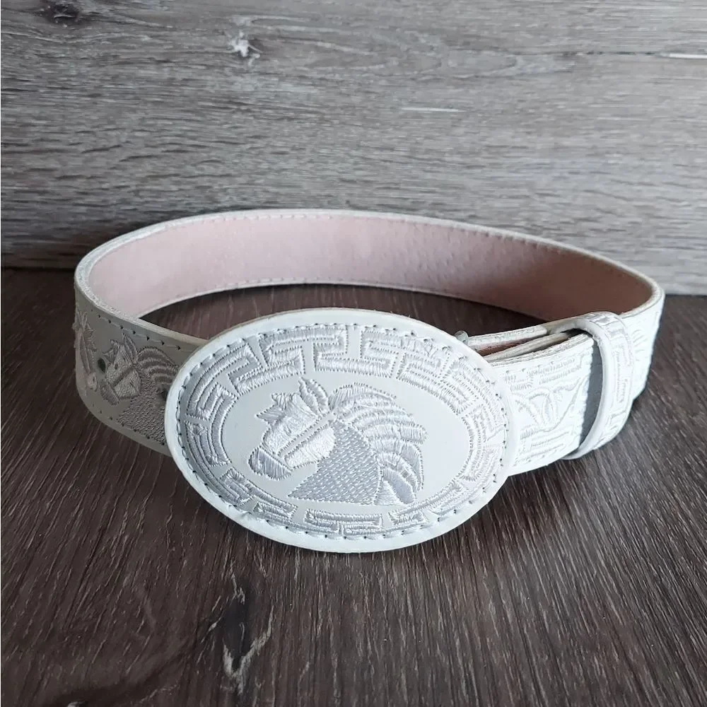 Authentic Mexican Piteado Leather Belt Handmade Horse Belt White Kids Size 20